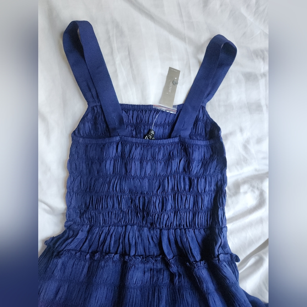 Jcrew Smocked midi dress in summer Navy Blue Bnwt - Picture 12 of 13